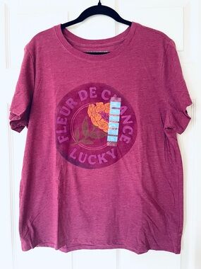 Lucky Brand Fleur De Chance Graphic Tee Floral Berry Pink
